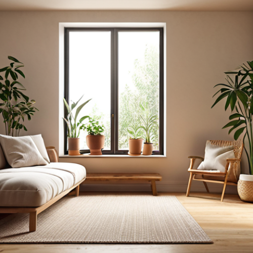 Home 4 **A cozy, warm minimalist living room:** Soft textures, natural light, a few carefully chosen plants, and a focus on creating a sense of calm and well-being.